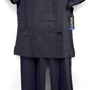 NWT Essence by AURA Naturale Scrubs Matching Top/Bottom Dark Gray Size Medium